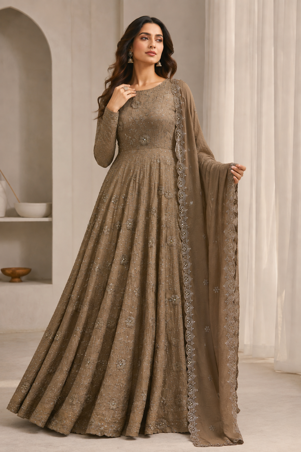 Nyra Designer Rangoli Crush Anarkali Set with Beautiful Stone Embroidery