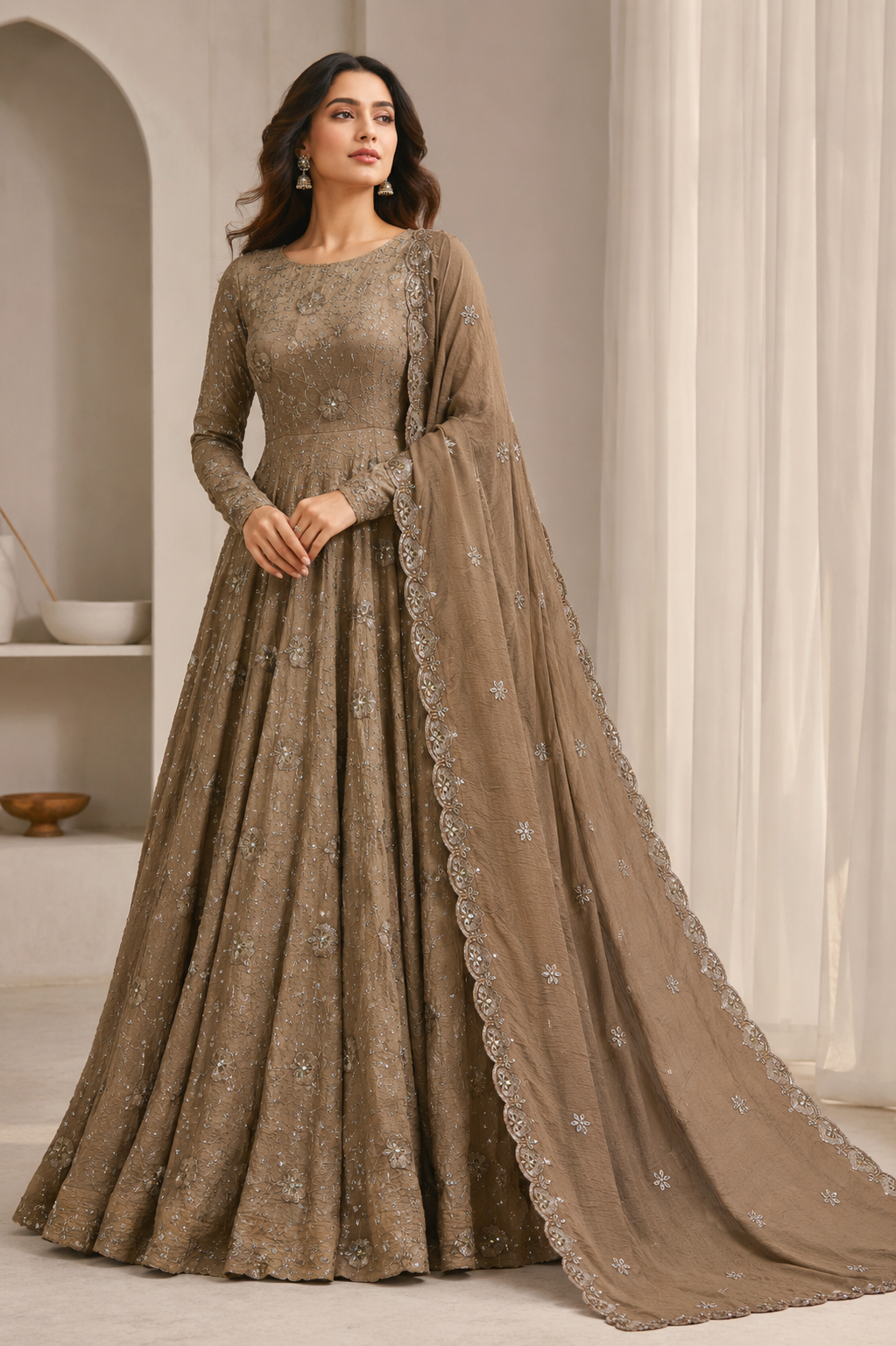 Nyra Designer Rangoli Crush Anarkali Set with Beautiful Stone Embroidery