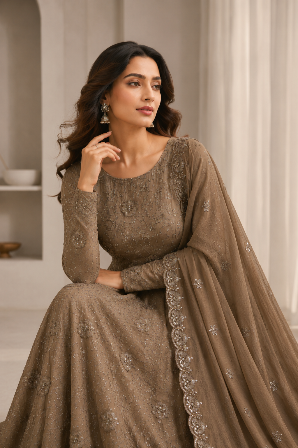 Nyra Designer Rangoli Crush Anarkali Set with Beautiful Stone Embroidery
