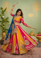 Rangsaaz Muslin Cotton Mirror Work Lehenga Choli with Multi Handwork Lace Dupatta