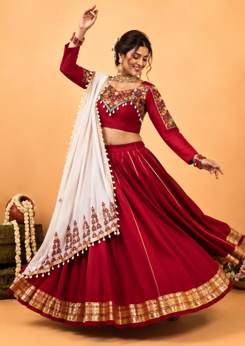 Rangmala Rayon Silk Patti Work Lehenga with Real Mirror & Kodi Lace Choli & Dupatta