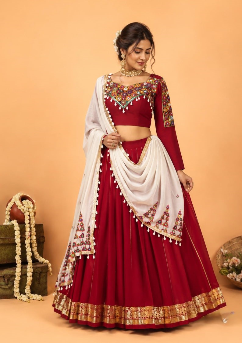 Rangmala Rayon Silk Patti Work Lehenga with Real Mirror & Kodi Lace Choli & Dupatta