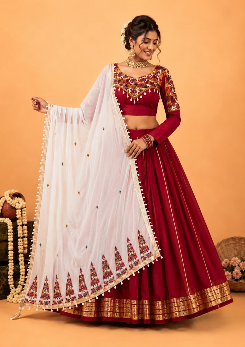 Rangmala Rayon Silk Patti Work Lehenga with Real Mirror & Kodi Lace Choli & Dupatta