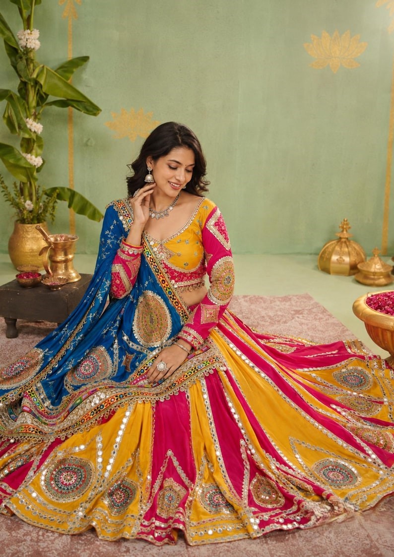 Rangsaaz Muslin Cotton Mirror Work Lehenga Choli with Multi Handwork Lace Dupatta
