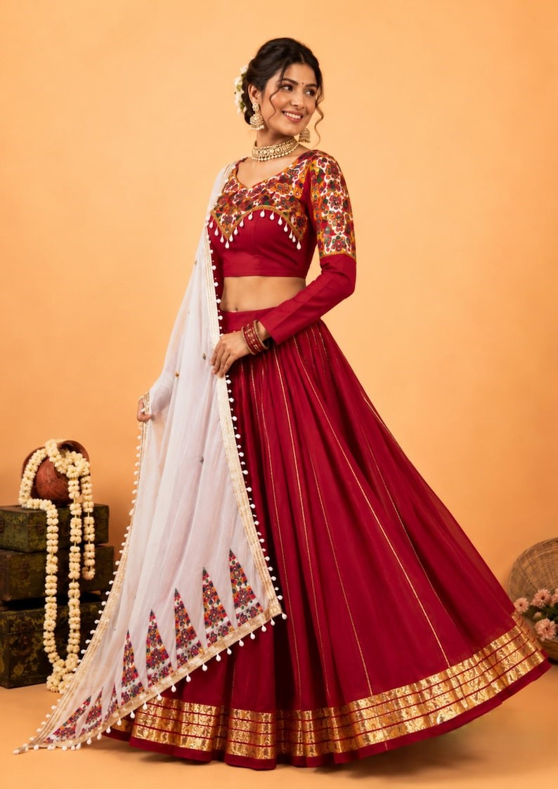 Rangmala Rayon Silk Patti Work Lehenga with Real Mirror & Kodi Lace Choli & Dupatta
