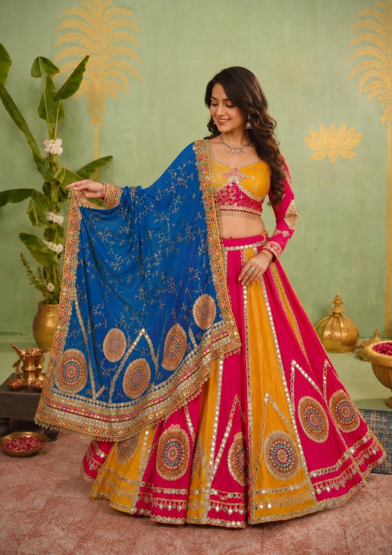Rangsaaz Muslin Cotton Mirror Work Lehenga Choli with Multi Handwork Lace Dupatta