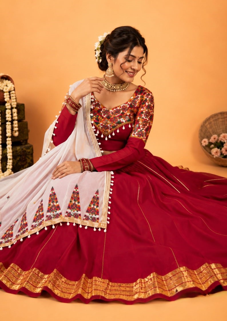 Rangmala Rayon Silk Patti Work Lehenga with Real Mirror & Kodi Lace Choli & Dupatta