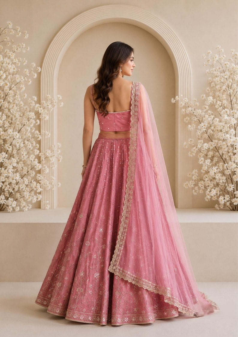 Era Japan Satin Cording Dori & Sequin Work Lehenga Choli with Butterfly Net Dupatta