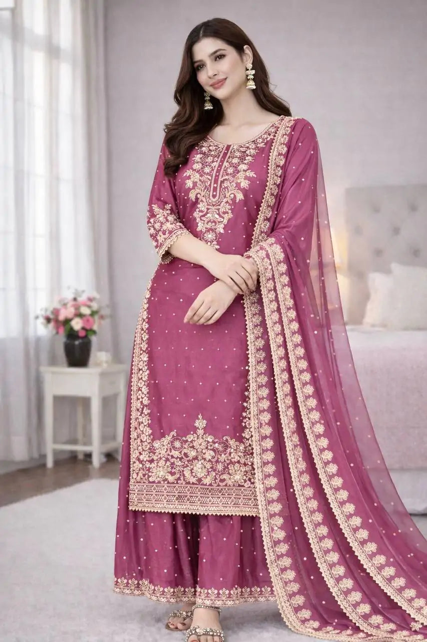 Majestic GMY Silk Designer Set with Coding Sequence & Elegant Dupatta