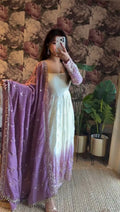Star Georgette White and Lavender Thread & Sequence Work Anarkali Set