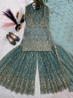 Crush Spark Fendy Silk Sharara Set