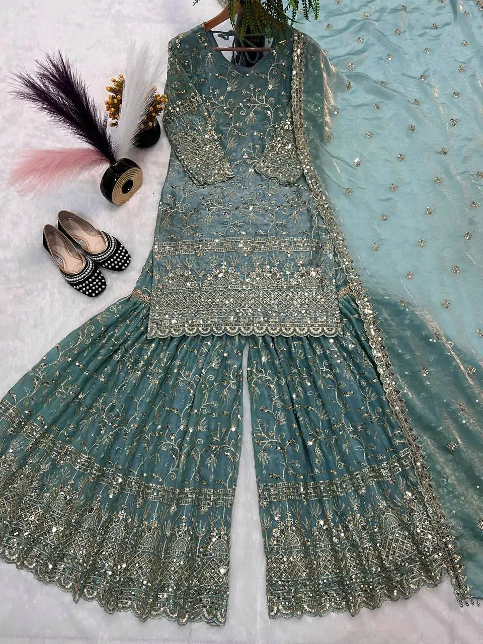 Crush Spark Fendy Silk Sharara Set
