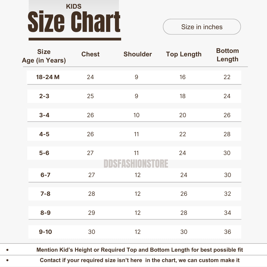 KIDS SIZE CHART