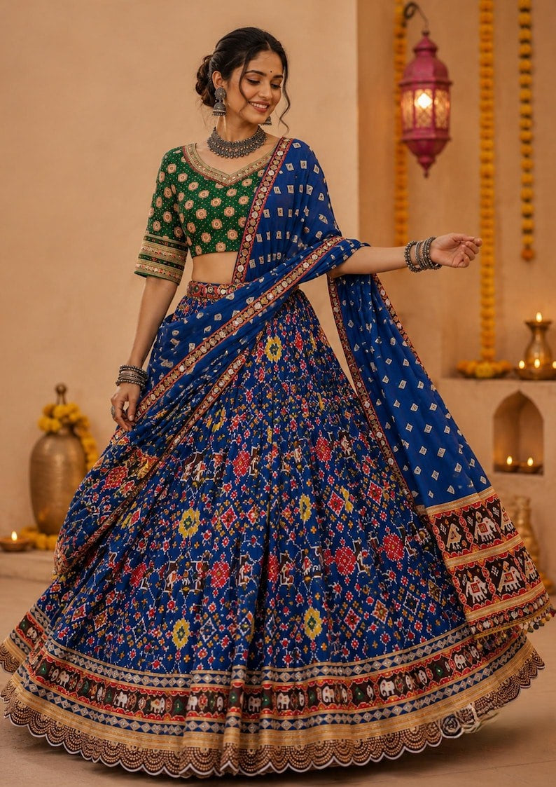 Raasrani Digital Print & Mirror Work Chaniya Choli in Muslin Cotton
