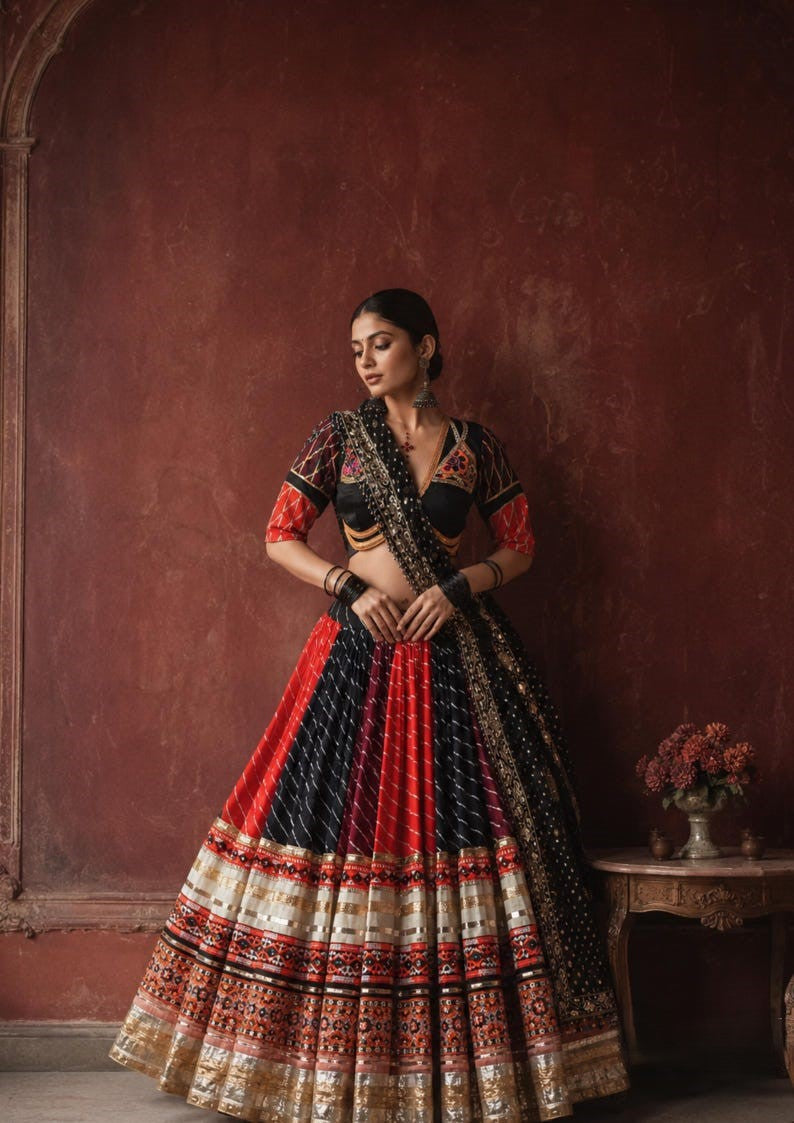 Reeva Real Mirror & Kodi Lace Work Navratri Lehenga Choli Set in Muslin Cotton