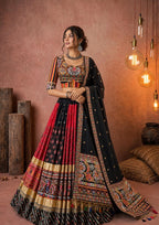 Rangdhara Malai Silk Mirror Work Lehenga Choli with Digital Print, Gota Zari Lace & Handwork Dupatta