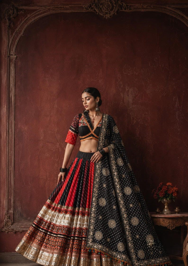 Reeva Real Mirror & Kodi Lace Work Navratri Lehenga Choli Set in Muslin Cotton