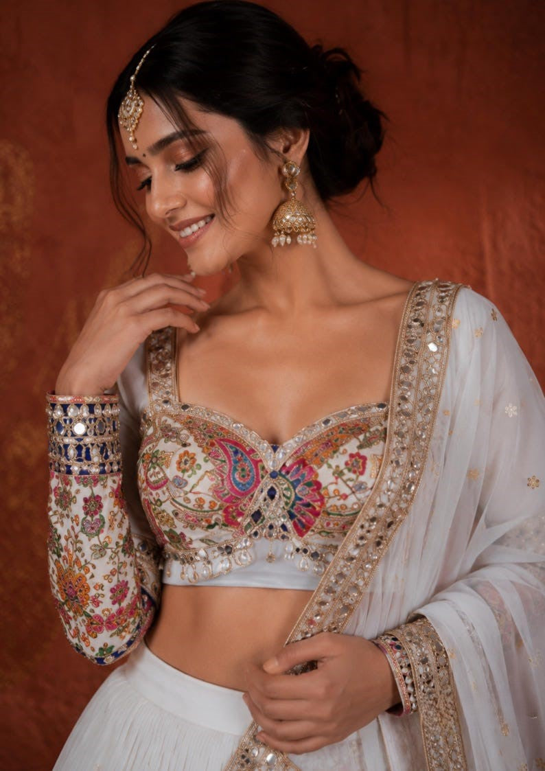 Vrishti Premium Georgette Lehenga Choli Set with Sequin & Foil Mirror Work