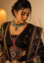 Kaali Raas Mirror Work & Kodi Lace Chaniya Choli in Muslin Cotton