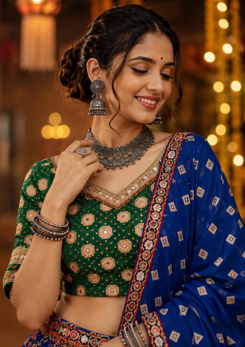 Raasrani Digital Print & Mirror Work Chaniya Choli in Muslin Cotton