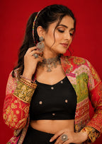 Raasrani Muslin Cotton Digital Print & Mirror Work Lehenga Choli with Koti Jacket