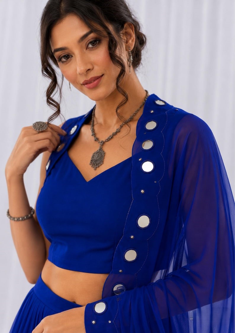 Yuvika Cotton Mirror Work Lehenga Choli Set with Georgette Dupatta