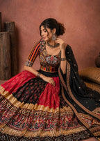 Rangdhara Malai Silk Mirror Work Lehenga Choli with Digital Print, Gota Zari Lace & Handwork Dupatta