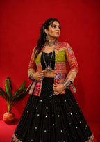 Raasrani Muslin Cotton Digital Print & Mirror Work Lehenga Choli with Koti Jacket
