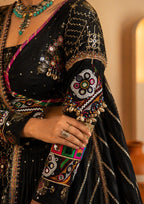 Kaali Raas Mirror Work & Kodi Lace Chaniya Choli in Muslin Cotton
