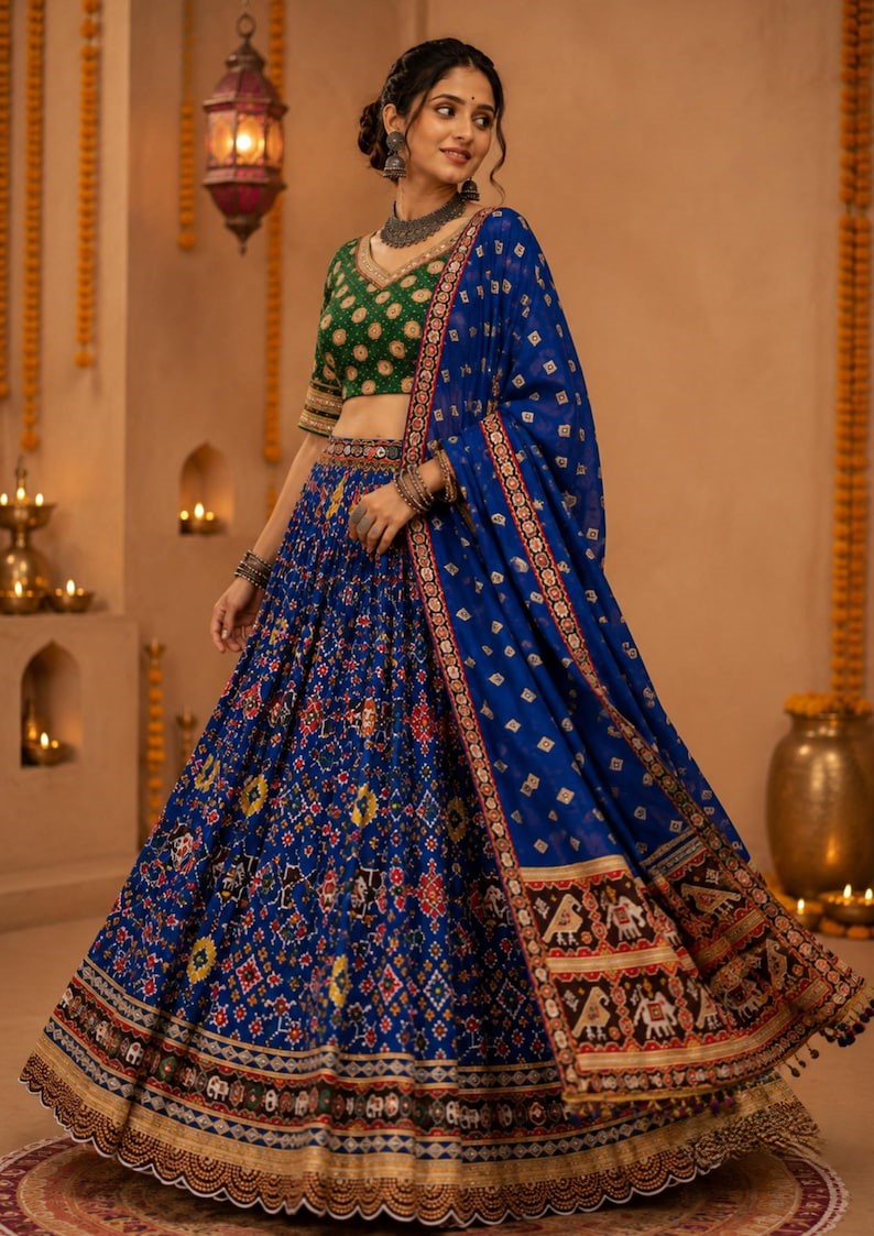 Raasrani Digital Print & Mirror Work Chaniya Choli in Muslin Cotton