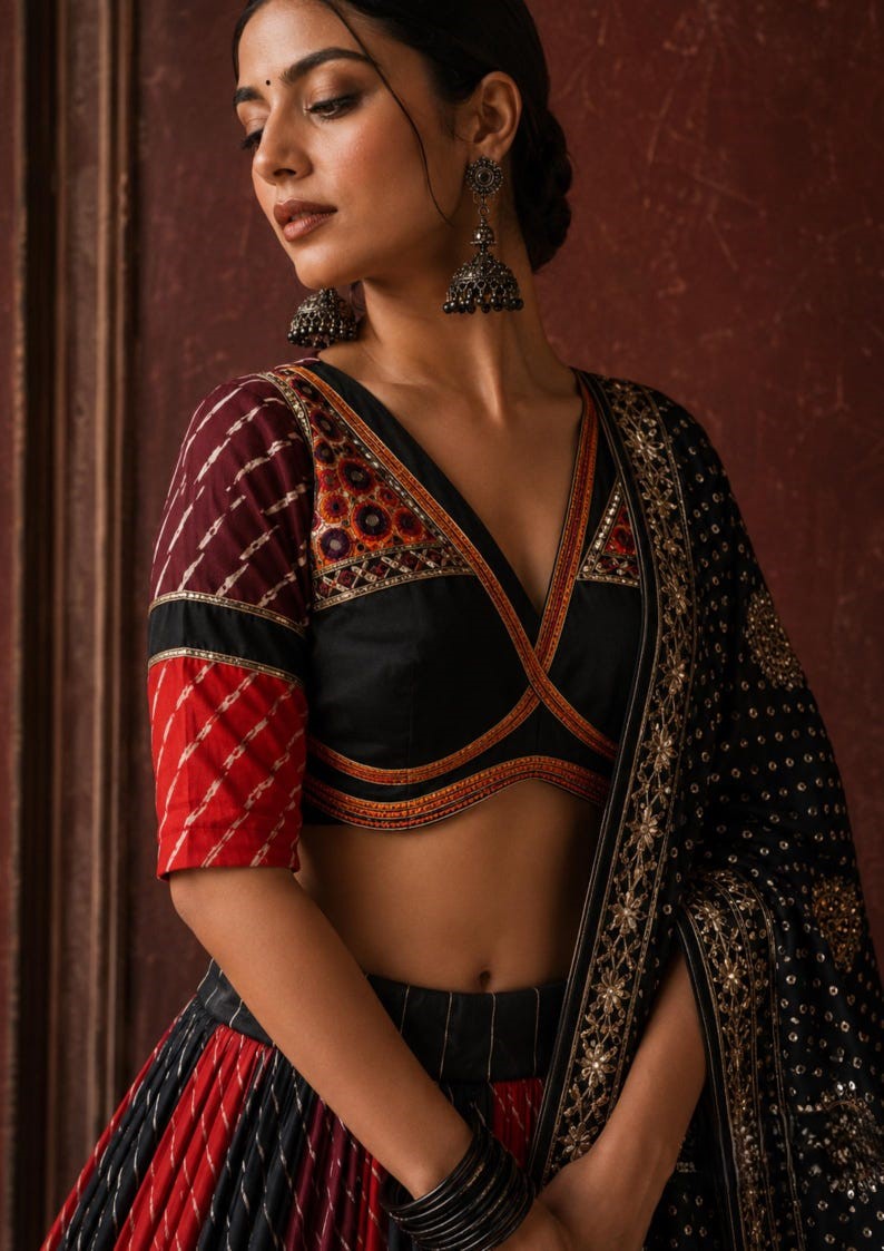 Reeva Real Mirror & Kodi Lace Work Navratri Lehenga Choli Set in Muslin Cotton