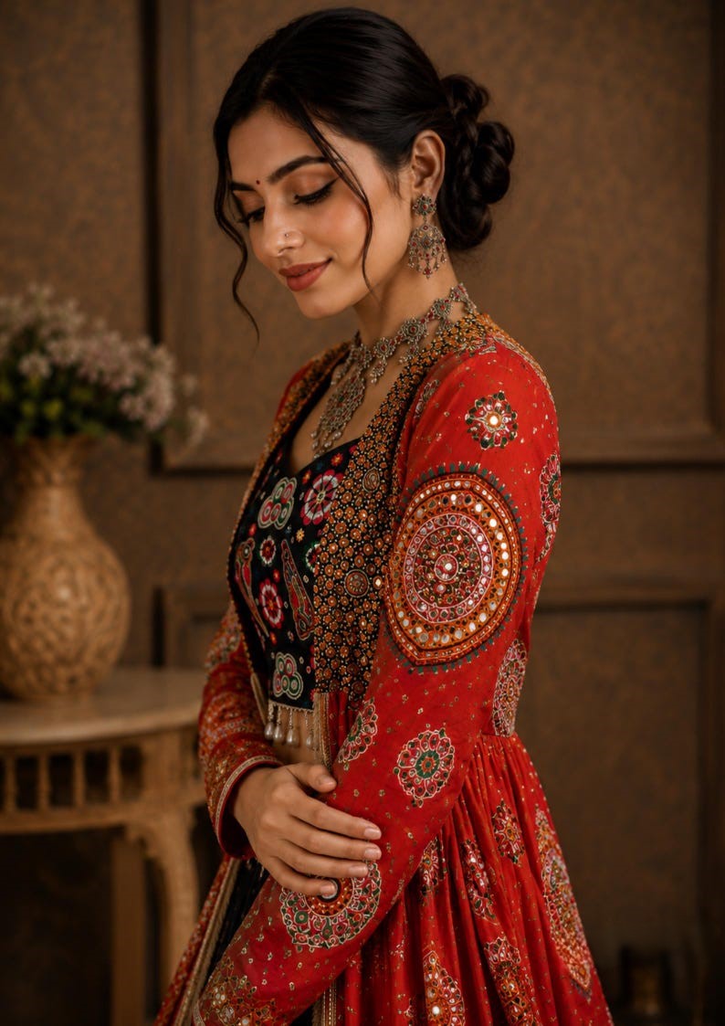 Raatri Raas Gujrati Style Mirror Work Lehenga Choli with Shrug