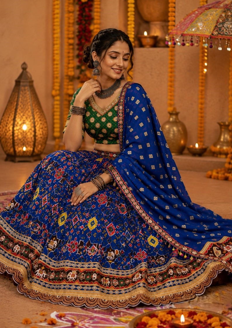 Raasrani Digital Print & Mirror Work Chaniya Choli in Muslin Cotton