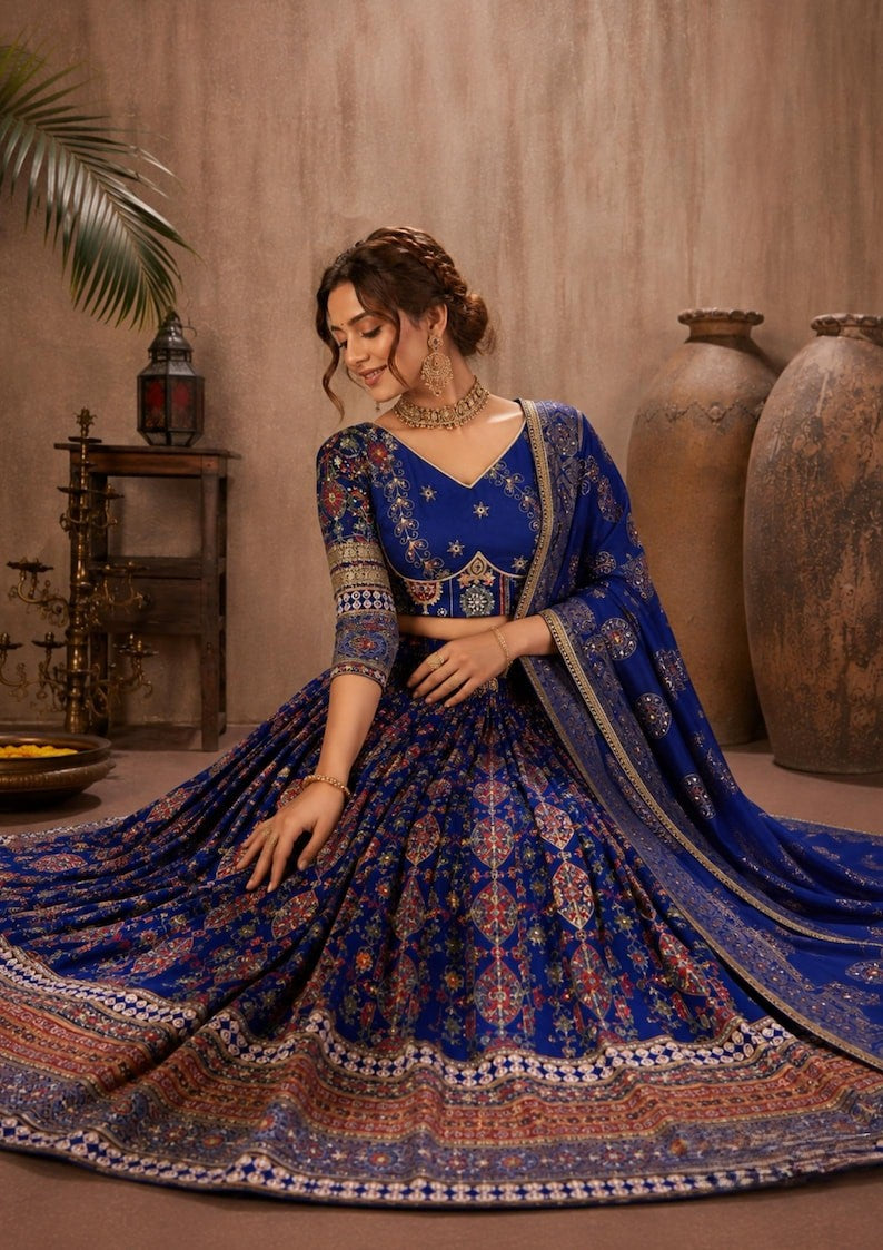 Iraaya Digital Print & Mirror Work Muslin Cotton Lehenga Choli Set for Navratri