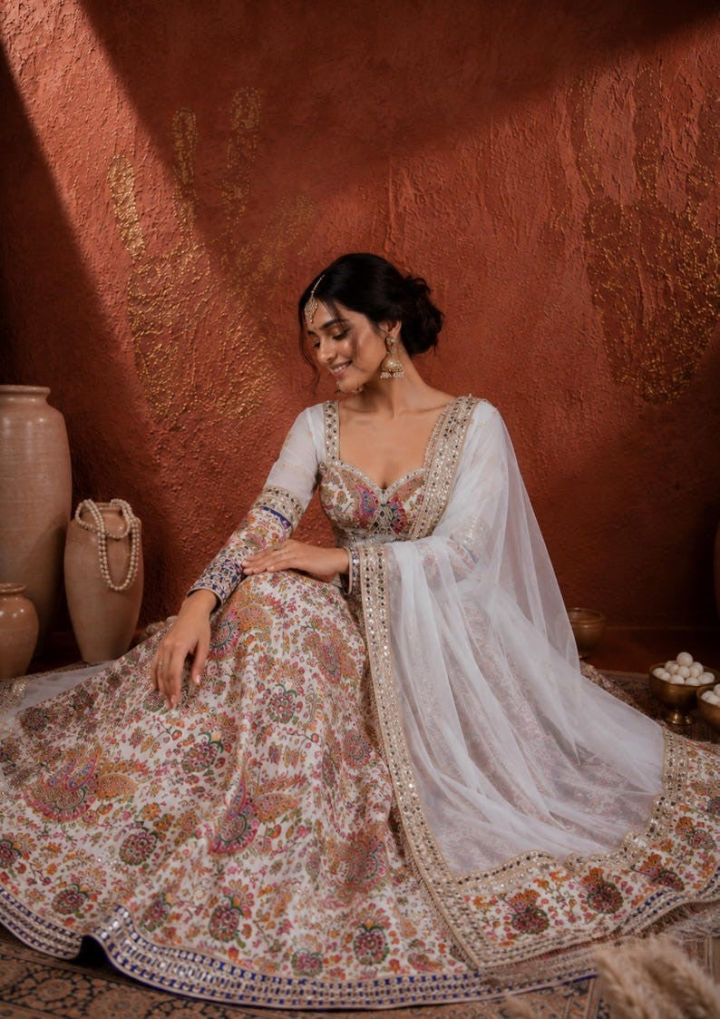 Vrishti Premium Georgette Lehenga Choli Set with Sequin & Foil Mirror Work