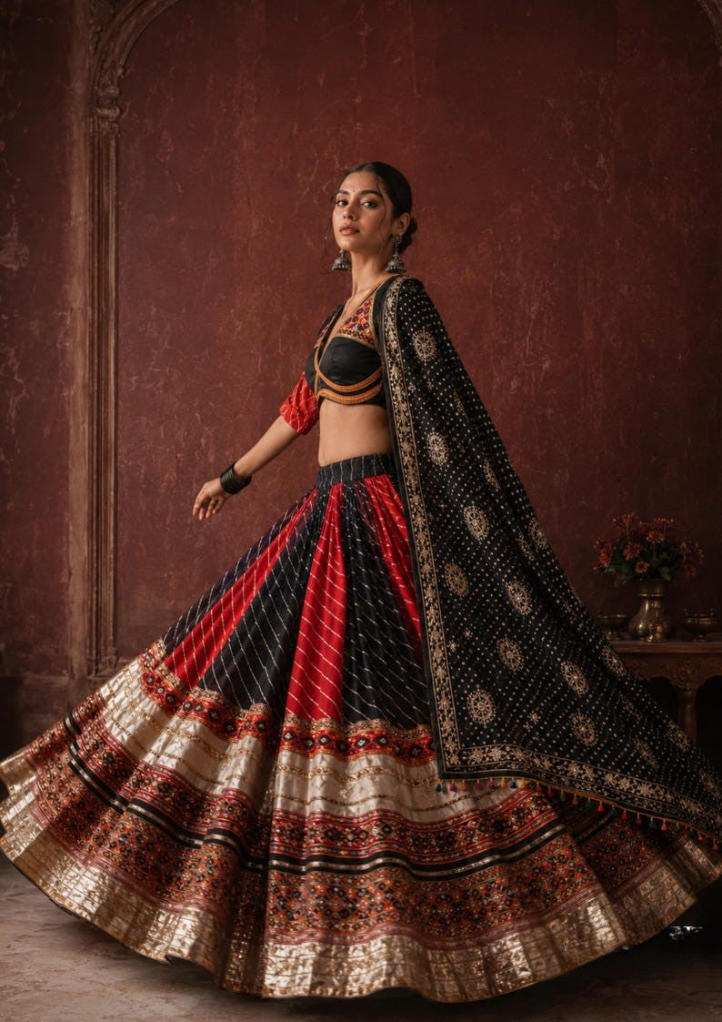 Reeva Real Mirror & Kodi Lace Work Navratri Lehenga Choli Set in Muslin Cotton