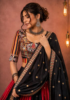 Rangdhara Malai Silk Mirror Work Lehenga Choli with Digital Print, Gota Zari Lace & Handwork Dupatta
