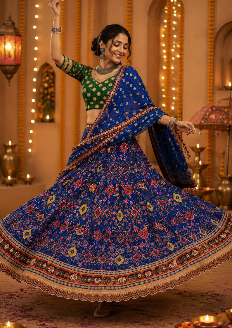 Raasrani Digital Print & Mirror Work Chaniya Choli in Muslin Cotton