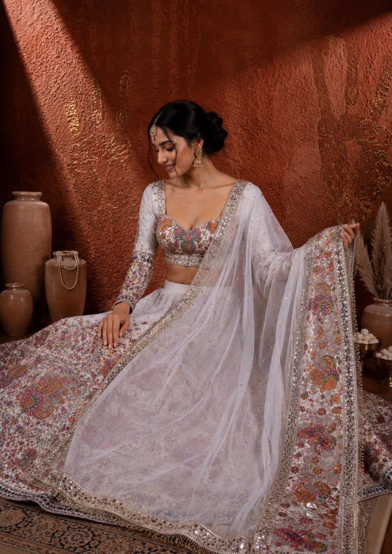 Vrishti Premium Georgette Lehenga Choli Set with Sequin & Foil Mirror Work