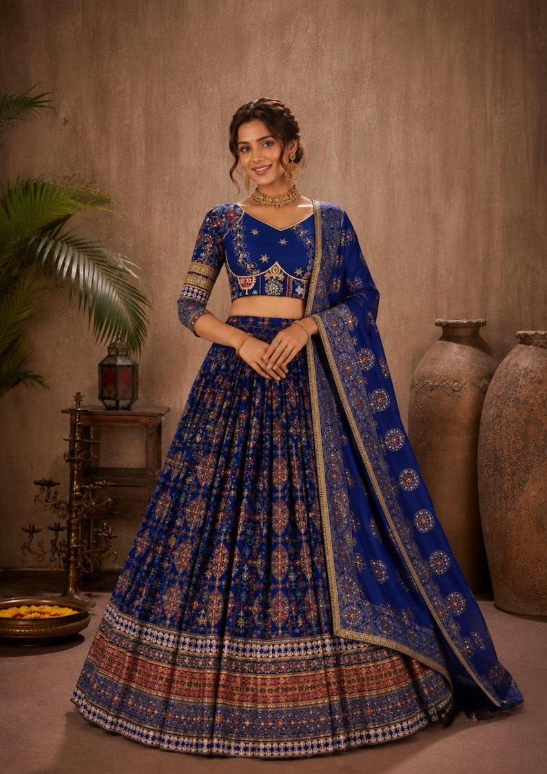 Iraaya Digital Print & Mirror Work Muslin Cotton Lehenga Choli Set for Navratri
