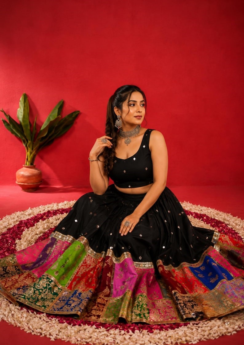Raasrani Muslin Cotton Digital Print & Mirror Work Lehenga Choli with Koti Jacket