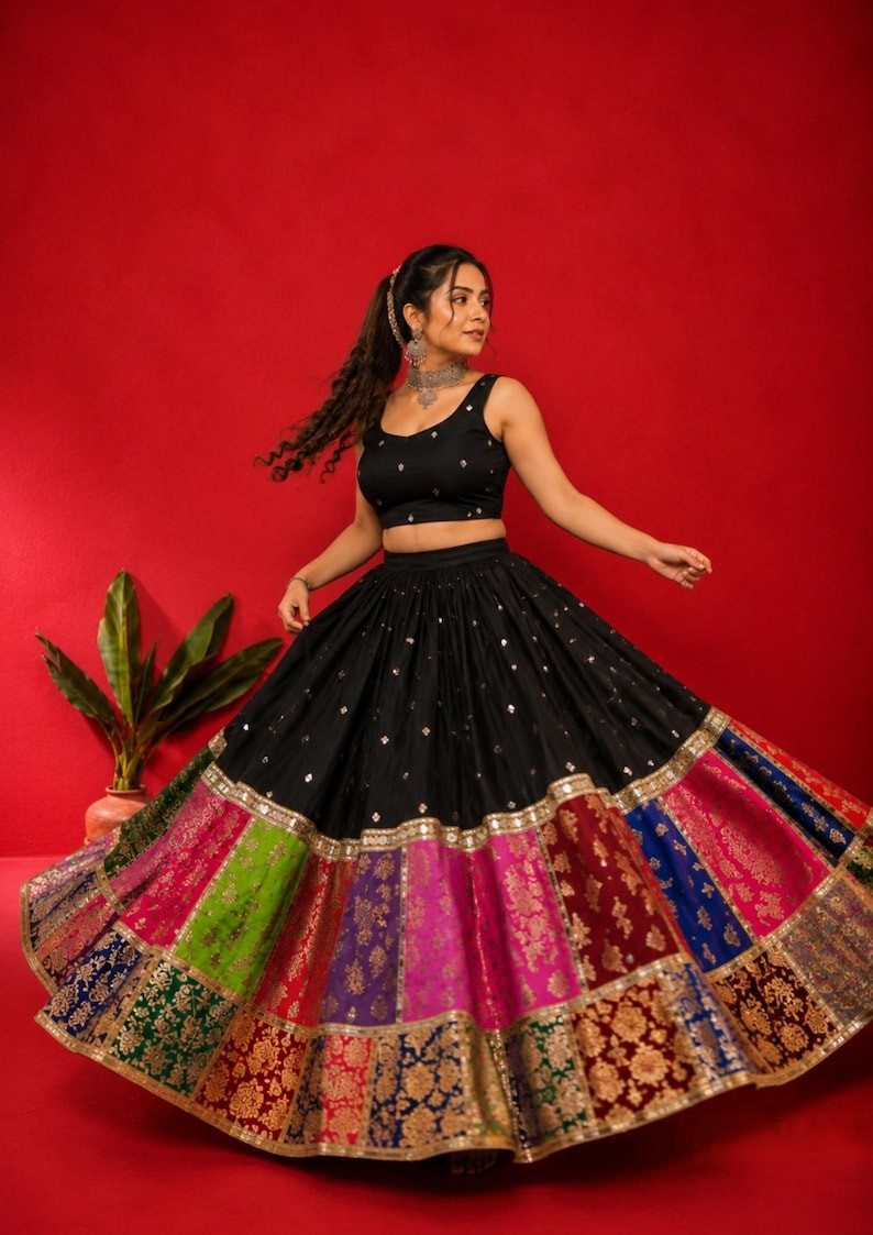 Raasrani Muslin Cotton Digital Print & Mirror Work Lehenga Choli with Koti Jacket