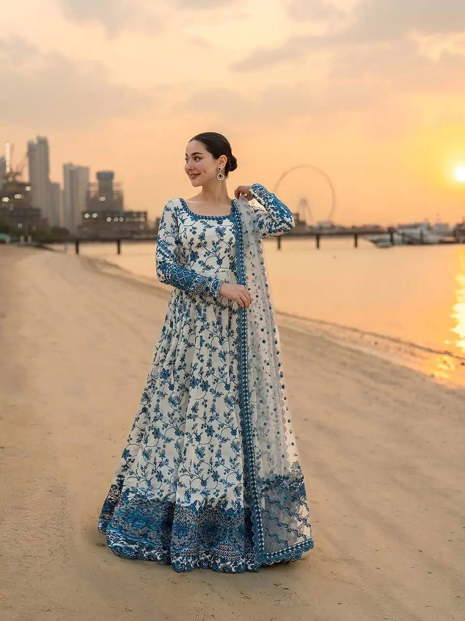 Premium Georgette Heavy Embroidered Gown Set with Organza Silk Dupatta