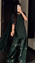 Designer Green Moti work and Embroidered Farshi Salwar Suit