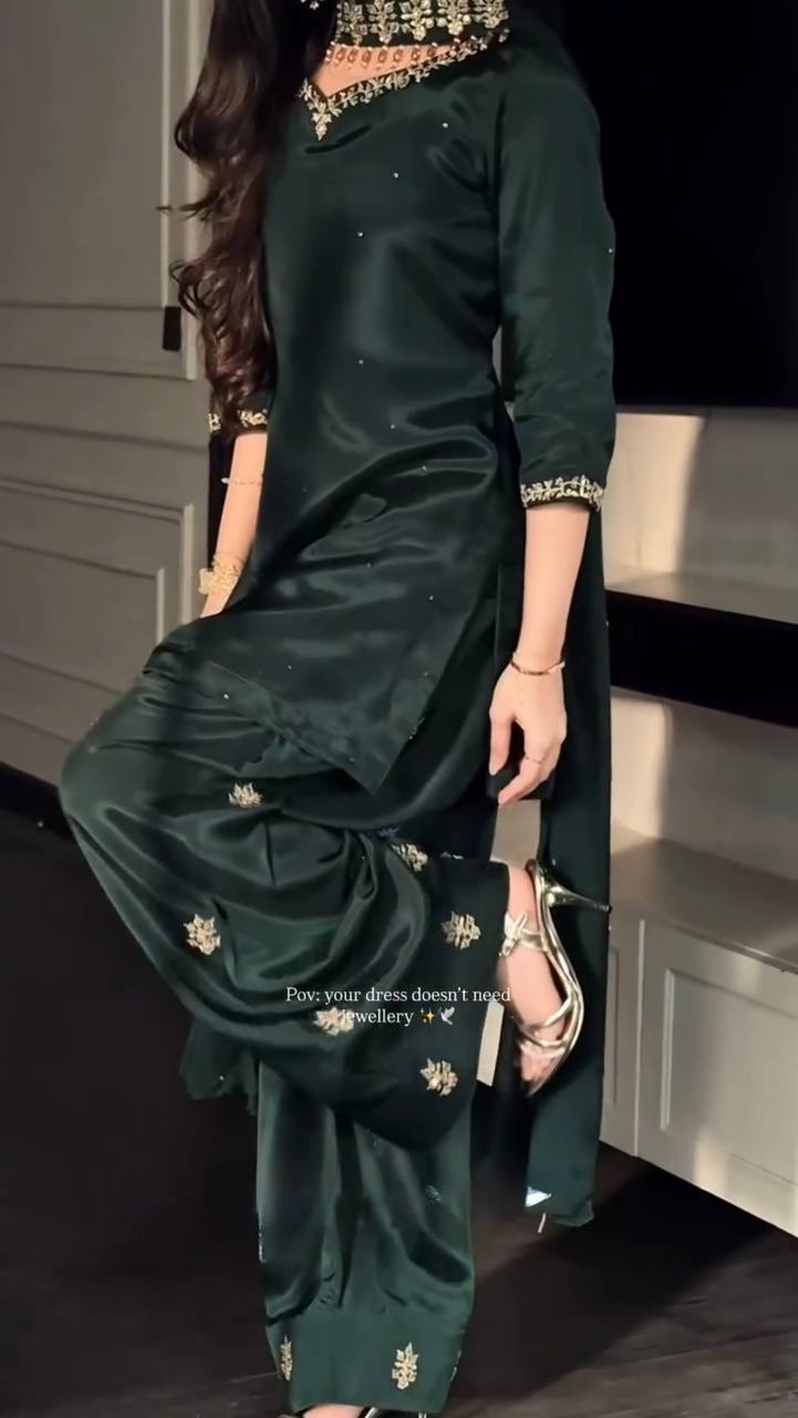 Designer Green Moti work and Embroidered Farshi Salwar Suit
