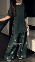 Designer Green Moti work and Embroidered Farshi Salwar Suit