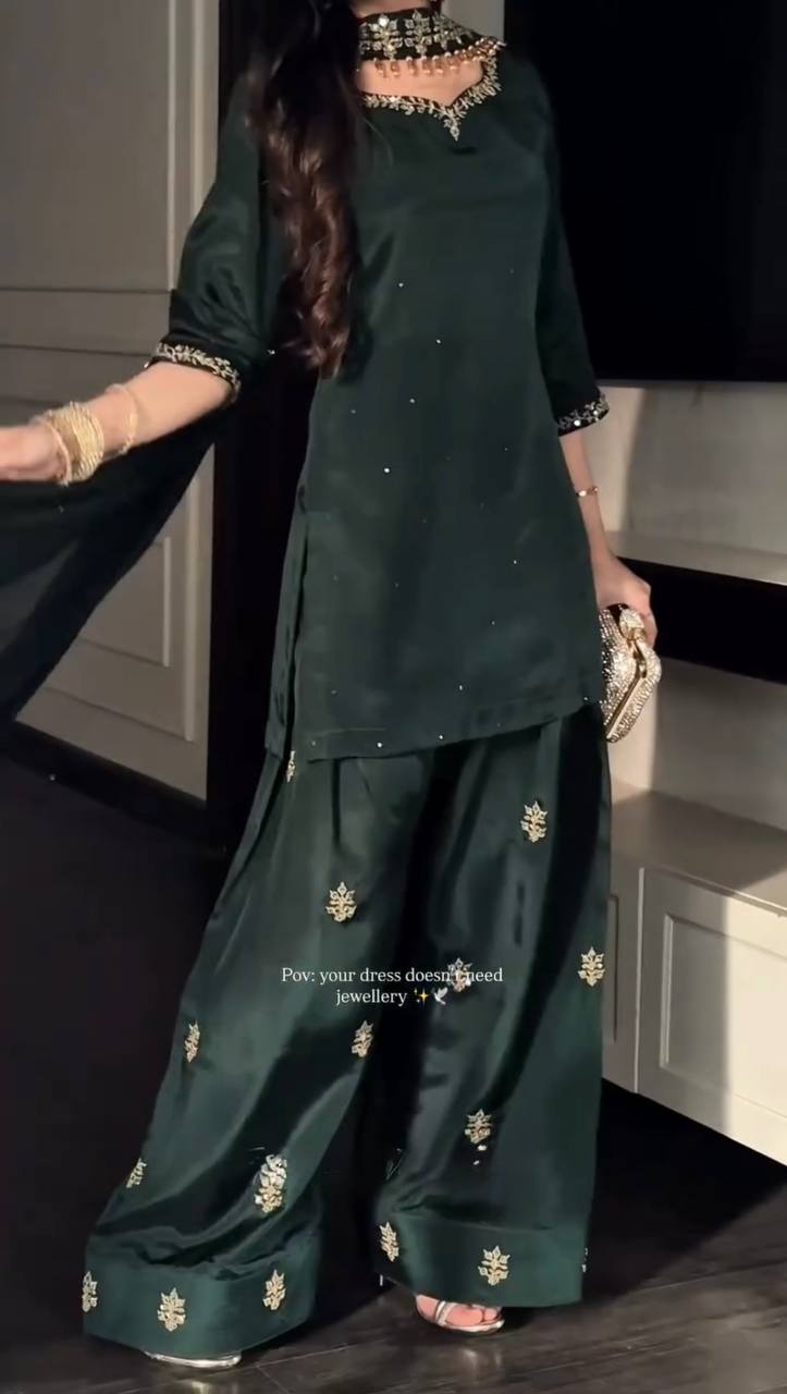Designer Green Moti work and Embroidered Farshi Salwar Suit