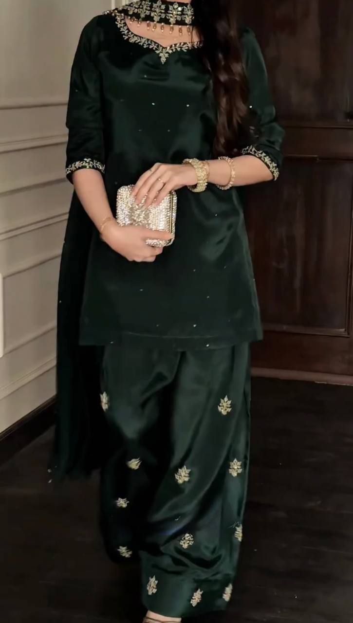 Designer Green Moti work and Embroidered Farshi Salwar Suit