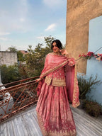 Designer Two Tone Silk Lehenga Set with Rich Sequins Detailing