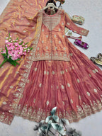 Designer Two Tone Silk Lehenga Set with Rich Sequins Detailing